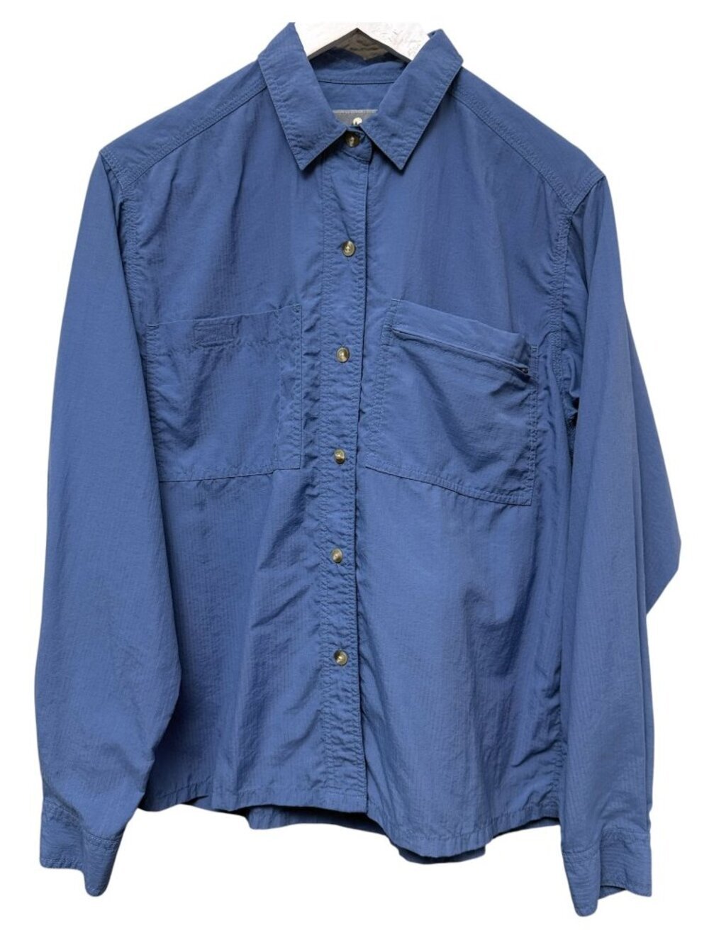 EMS Hiking Shirt Small Womens Button up Blue Nylon Outdoor Performance Wear